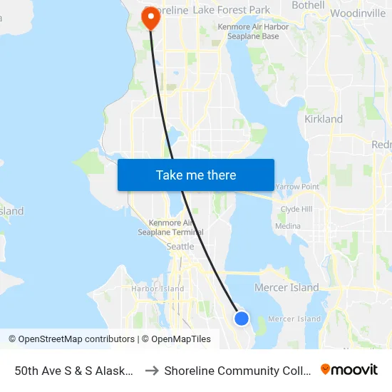 50th Ave S & S Alaska St to Shoreline Community College map