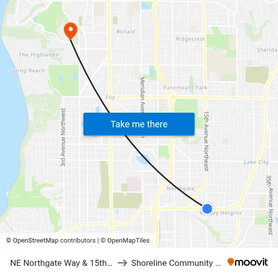 NE Northgate Way & 15th Ave NE to Shoreline Community College map