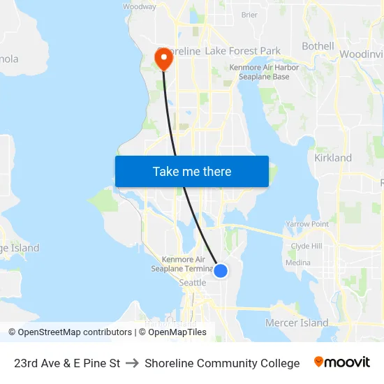 23rd Ave & E Pine St to Shoreline Community College map