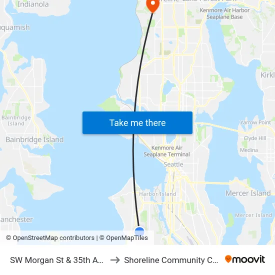 SW Morgan St & 35th Ave SW to Shoreline Community College map
