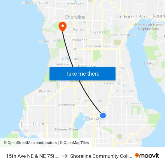 15th Ave NE & NE 75th St to Shoreline Community College map