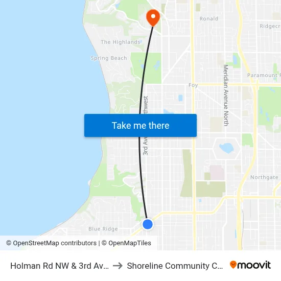 Holman Rd NW & 3rd Ave NW to Shoreline Community College map