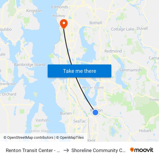 Renton Transit Center - Bay 7 to Shoreline Community College map