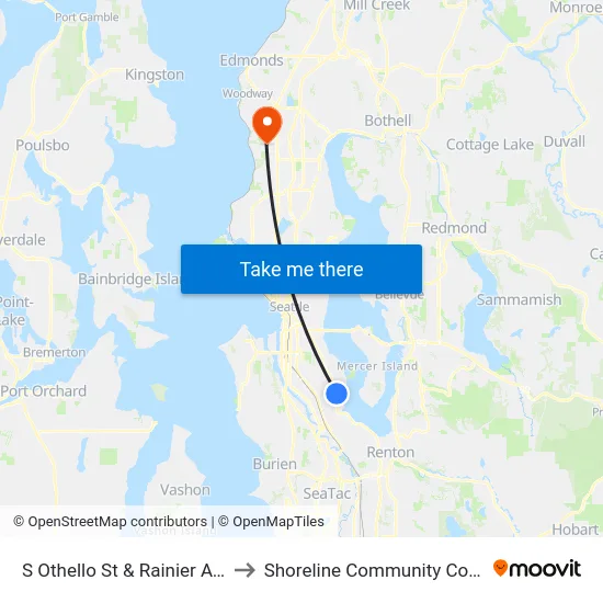 S Othello St & Rainier Ave S to Shoreline Community College map