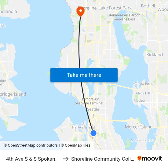 4th Ave S & S Spokane St to Shoreline Community College map
