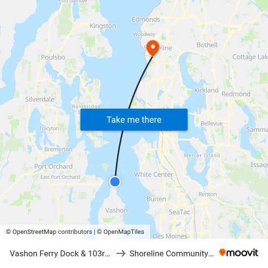Vashon Ferry Dock & 103rd Ave SW to Shoreline Community College map