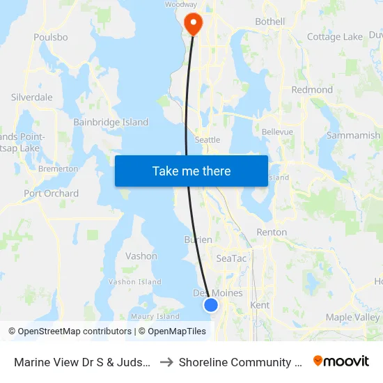 Marine View Dr S & Judson Park to Shoreline Community College map