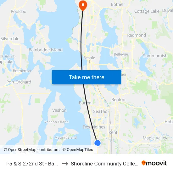 I-5 & S 272nd St - Bay 5 to Shoreline Community College map