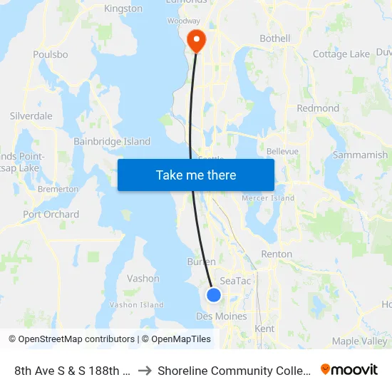 8th Ave S & S 188th St to Shoreline Community College map