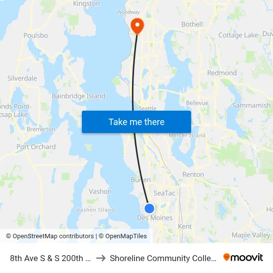8th Ave S & S 200th St to Shoreline Community College map