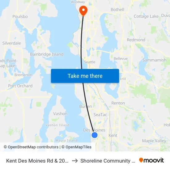 Kent Des Moines Rd & 20th Ave S to Shoreline Community College map