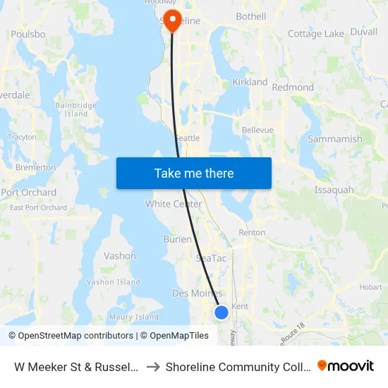 W Meeker St & Russell Rd to Shoreline Community College map