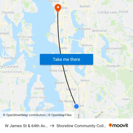 W James St & 64th Ave S to Shoreline Community College map