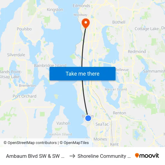 Ambaum Blvd SW & SW 148th St to Shoreline Community College map