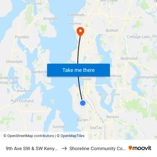 9th Ave SW & SW Kenyon St to Shoreline Community College map