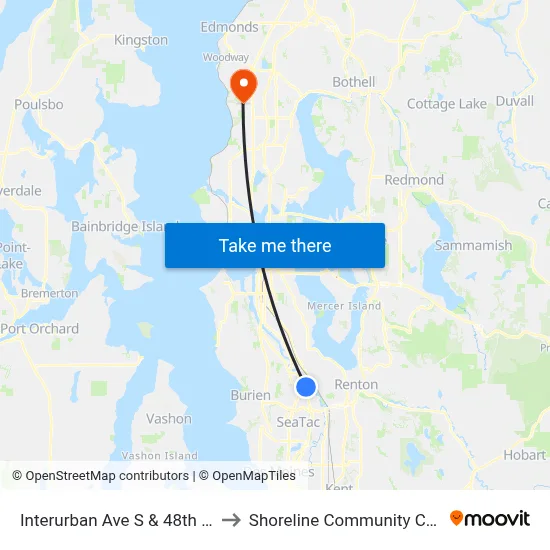 Interurban Ave S & 48th Ave S to Shoreline Community College map