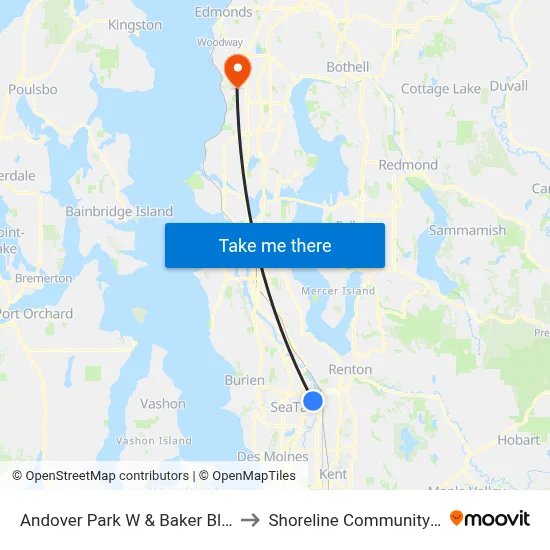 Andover Park W & Baker Blvd - Bay 2 to Shoreline Community College map