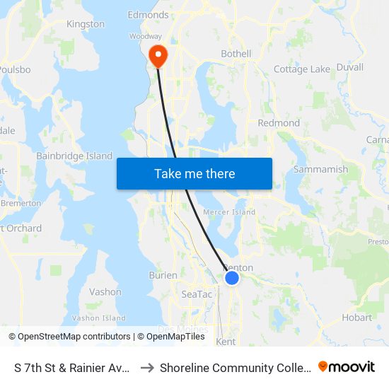 S 7th St & Rainier Ave S to Shoreline Community College map