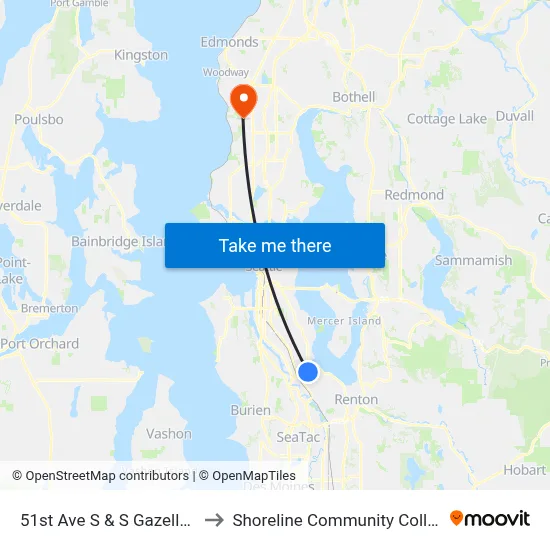 51st Ave S & S Gazelle St to Shoreline Community College map
