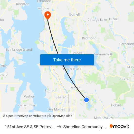 151st Ave SE & SE Petrovitsky Rd to Shoreline Community College map