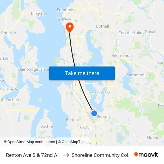 Renton Ave S & 72nd Ave S to Shoreline Community College map