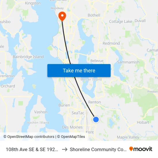 108th Ave SE & SE 192nd St to Shoreline Community College map