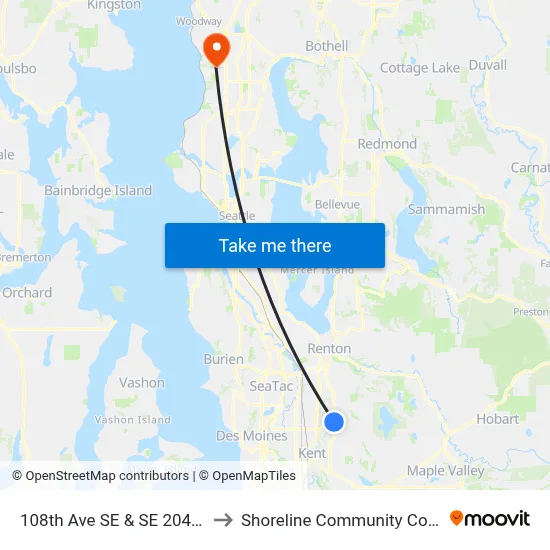 108th Ave SE & SE 204th St to Shoreline Community College map