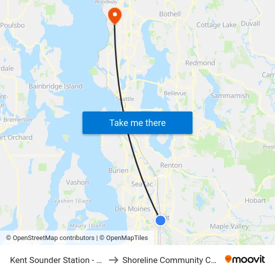 Kent Sounder Station - Bay 3 to Shoreline Community College map