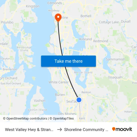 West Valley Hwy & Strander Blvd to Shoreline Community College map