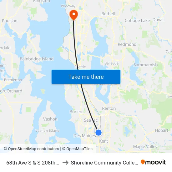 68th Ave S & S 208th St to Shoreline Community College map