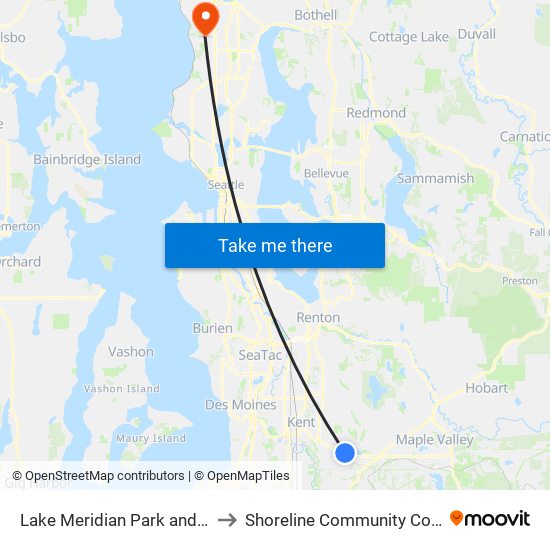 Lake Meridian Park and Ride to Shoreline Community College map