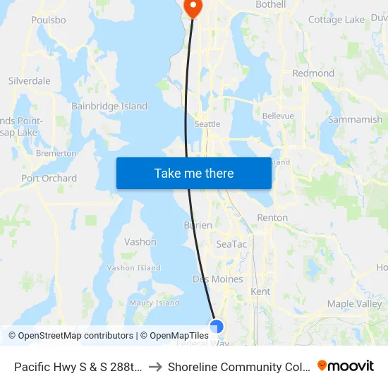 Pacific Hwy S & S 288th St to Shoreline Community College map