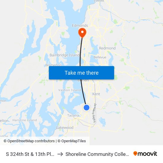 S 324th St & 13th Pl S to Shoreline Community College map