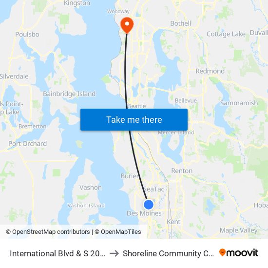 International Blvd & S 200th St to Shoreline Community College map