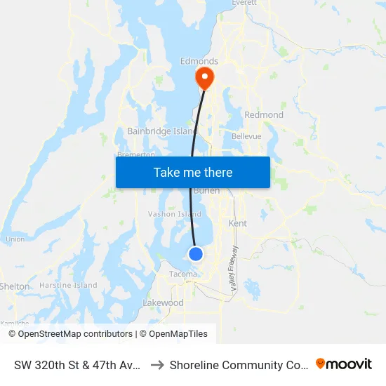 SW 320th St & 47th Ave SW to Shoreline Community College map