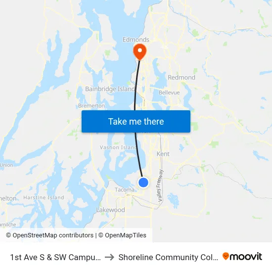 1st Ave S & SW Campus Dr to Shoreline Community College map