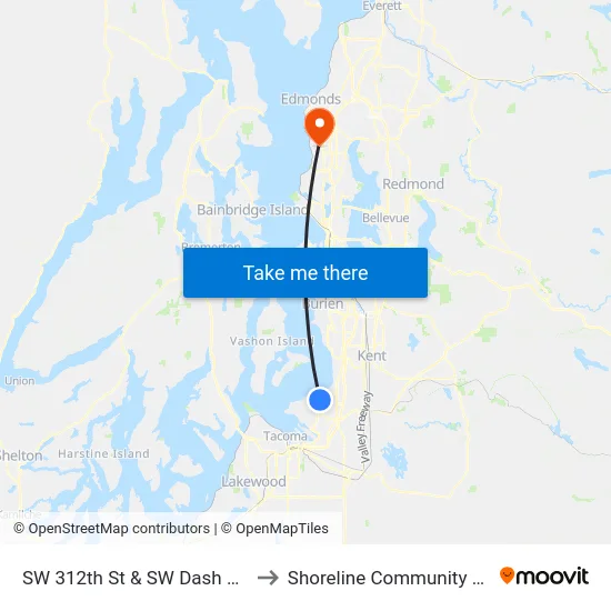 SW 312th St & SW Dash Point Rd to Shoreline Community College map