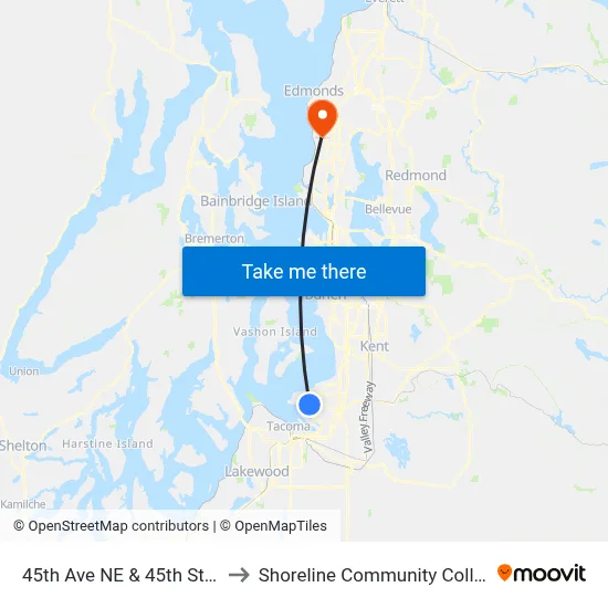 45th Ave NE & 45th St NE to Shoreline Community College map
