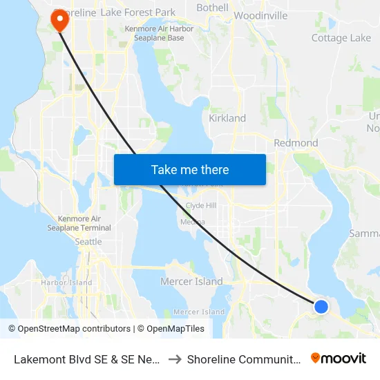 Lakemont Blvd SE & SE Newport Way to Shoreline Community College map