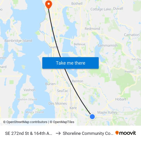 SE 272nd St & 164th Ave SE to Shoreline Community College map