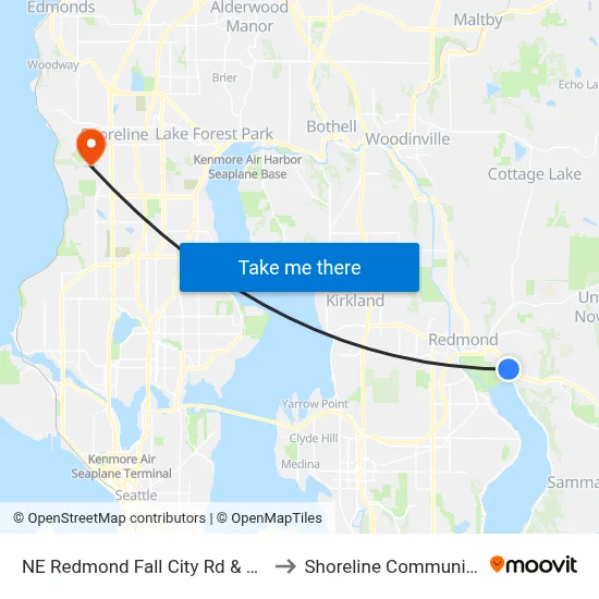 NE Redmond Fall City Rd & 185th Ave NE to Shoreline Community College map