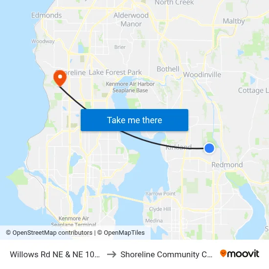 Willows Rd NE & NE 100th St to Shoreline Community College map
