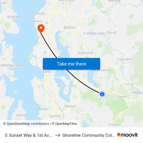 E Sunset Way & 1st Ave NE to Shoreline Community College map