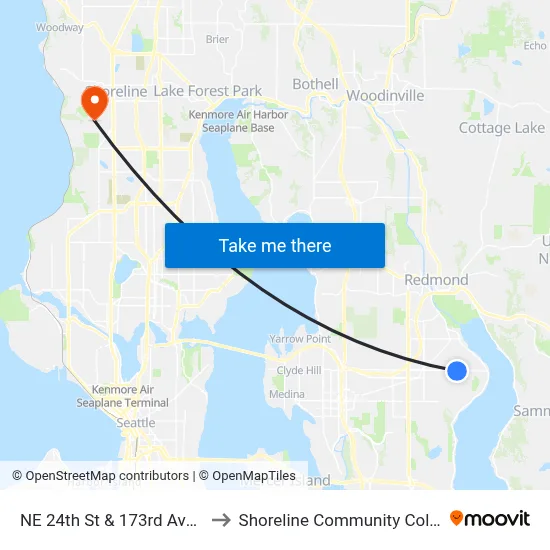 NE 24th St & 173rd Ave NE to Shoreline Community College map