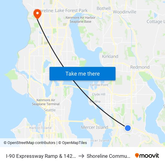 I-90 Expressway Ramp & 142nd Pl SE - Bay 4 to Shoreline Community College map