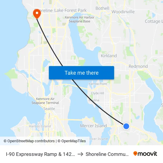 I-90 Expressway Ramp & 142nd Pl SE - Bay 3 to Shoreline Community College map
