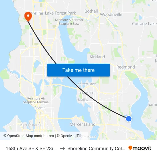 168th Ave SE & SE 23rd Pl to Shoreline Community College map
