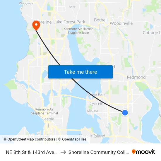 NE 8th St & 143rd Ave NE to Shoreline Community College map