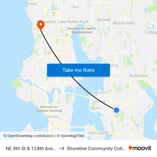 NE 8th St & 124th Ave NE to Shoreline Community College map