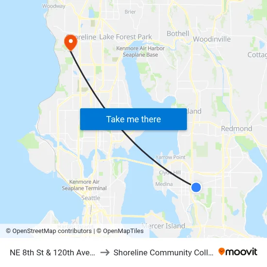 NE 8th St & 120th Ave NE to Shoreline Community College map